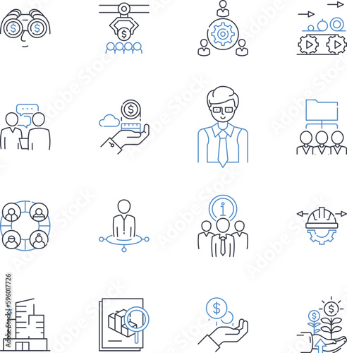 Workstation processes line icons collection. Multitasking, Scheduling, Prioritization, Performance, Optimization, Efficiency, Automation vector and linear illustration. Collaboration,Productivity