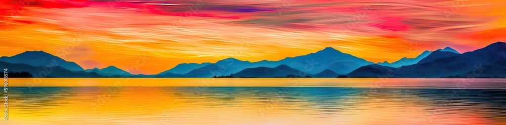 Calm sea or lake water during the sunset. Wonderful colours. Generative AI