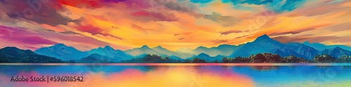 Calm sea or lake water during the sunset. Wonderful colours. Generative AI