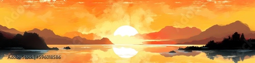 Calm lake water during the sunset. Wonderful colours. Generative AI