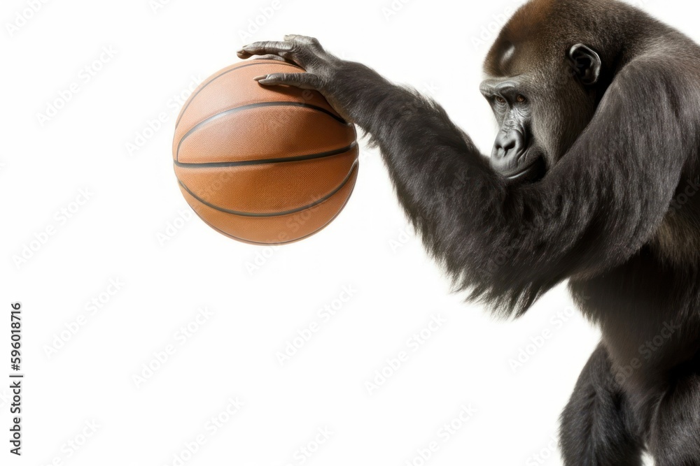 Gorilla Basketball Player Playing Basketball Isolated On Blank