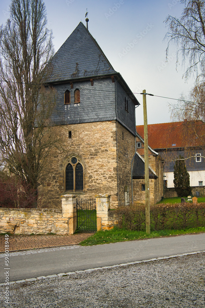 Evangelische Dorfkirche, Kirche, Kirchturm, Dorfstraße Löberschütz, Thüringen, Deutschland