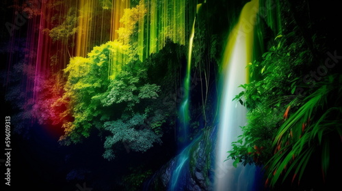 Waterfall in the jungle kinematographic processing a p_001, Generative AI, Generative, AI