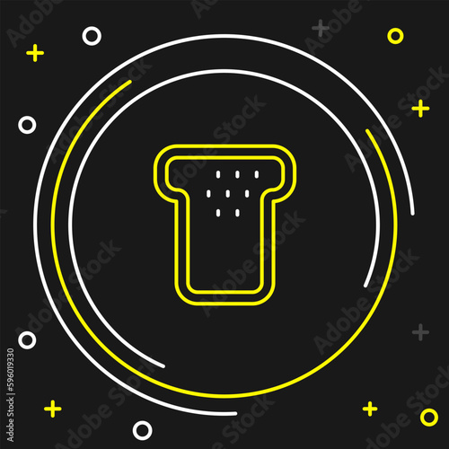 Line Bread toast for sandwich piece of roasted crouton icon isolated on black background. Lunch, dinner, breakfast snack. Colorful outline concept. Vector