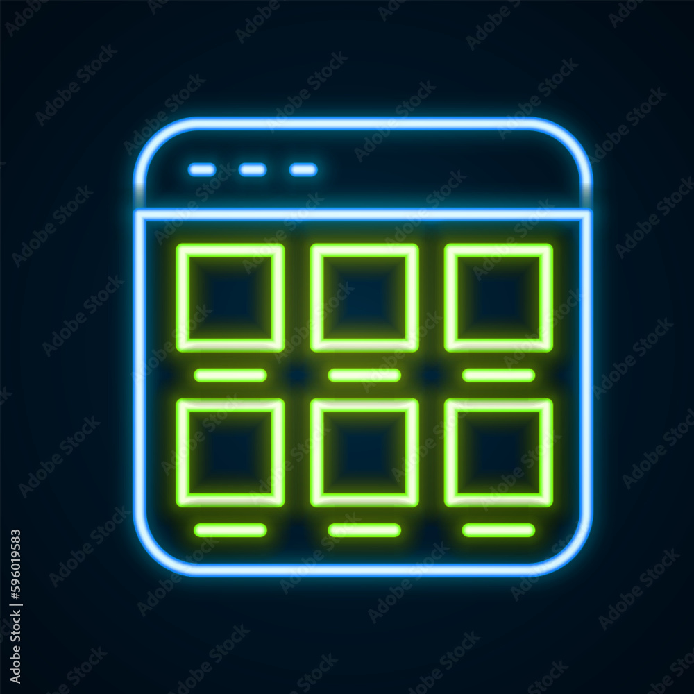 Glowing neon line Online shopping on screen icon isolated on black background. Concept e-commerce, e-business, online business marketing. Colorful outline concept. Vector Glowing neon line Online shopping on screen icon isolated on black background. Concept e-commerce, e-business, online business marketing. Colorful outline concept. Vector