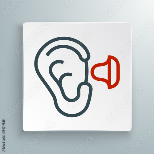 Line Earplugs and ear icon isolated on white background. Ear plug sign. Noise symbol. Sleeping quality concept. Colorful outline concept. Vector
