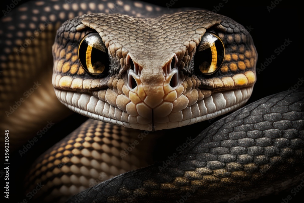 Fototapeta premium A close up of a snake with yellow eyes, created with Generative Ai Technology