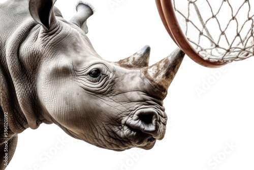 Rhino Basketball Sports Star Playing Basketball Isolated On White Background Generative AI