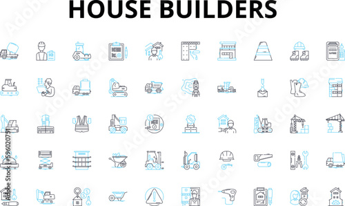 House builders linear icons set. Construction, Architecture, Renovation, Planning, Design, Materials, Blueprint vector symbols and line concept signs. Engineer,Development,Structure illustration