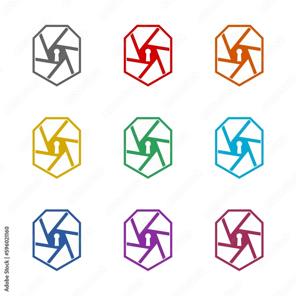 Security Camera with Shield icon isolated on white background. Set icons colorful Security Camera with Shield icon isolated on white background. Set icons colorful