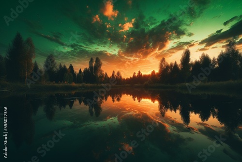 Magnificent emerald sky in gigapixel reflection. Generative AI