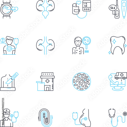 Kin wellness linear icons set. Movement, Balance, Strength, Flexibility, Connection, Mindfulness, Relaxation line vector and concept signs. Serenity,Harmony,Breathing outline illustrations