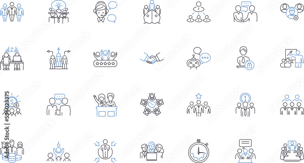 Cohesion alliance line icons collection. Unity, Integration, Harmony, Collaboration, Bond, Fusion, Partnership vector and linear illustration. Association,Affiliation,Consolidation outline signs set