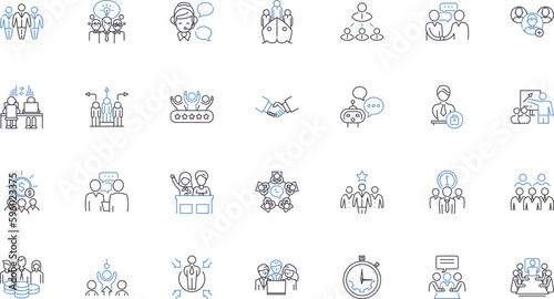 Cohesion alliance line icons collection. Unity, Integration, Harmony, Collaboration, Bond, Fusion, Partnership vector and linear illustration. Association,Affiliation,Consolidation outline signs set
