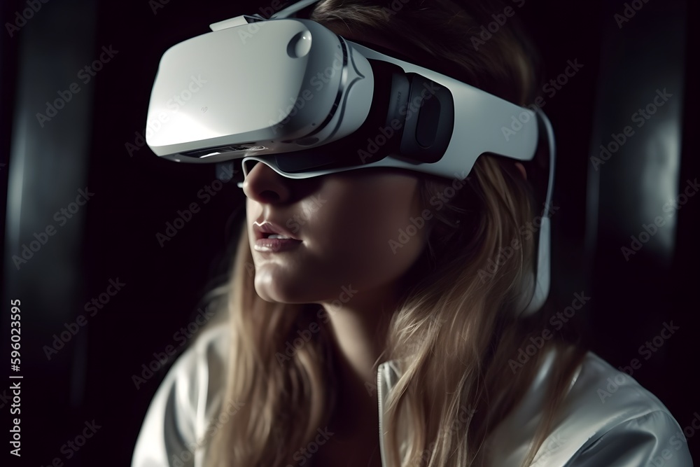 An immersive virtual reality headset that transports users to another world. Generative ai.