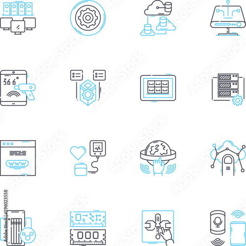 Cyber security linear icons set. Encryption, Firewall, Malware, Breach, Passwords, Cybercrime, Phishing line vector and concept signs. Cyberattack,Privacy,Viruses outline illustrations
