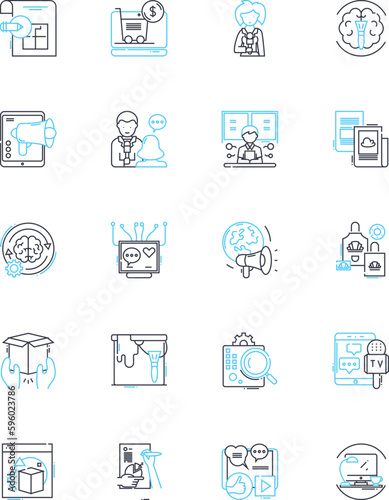 Festivals and fairs linear icons set. Celebration, Funfair, Music, Joy, Food, Community, Tradition line vector and concept signs. Culture,Art,Dance outline illustrations