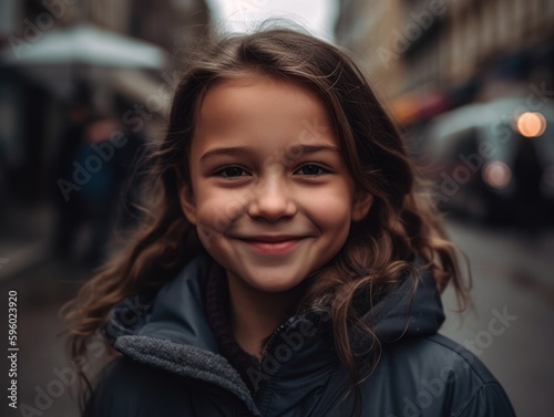 Smiling little girl. Portrait. Generative AI