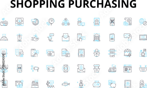 Shopping purchasing linear icons set. Retail, Sale, Buy, Store, Mall, Online, Cart vector symbols and line concept signs. Bag,Checkout,Purchase illustration