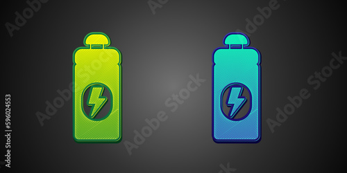 Wallpaper Mural Green and blue Fitness shaker icon isolated on black background. Sports shaker bottle with lid for water and protein cocktails. Vector Torontodigital.ca