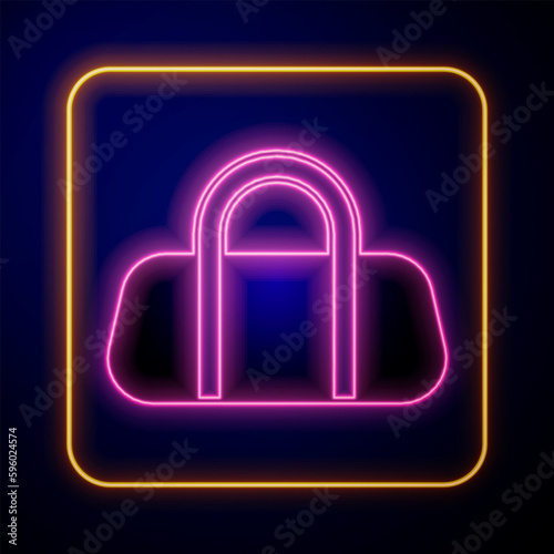Glowing neon Sport bag icon isolated on black background. Vector