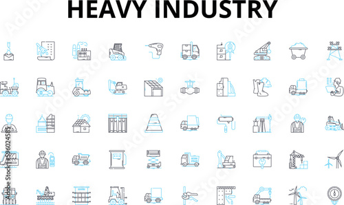 Heavy industry linear icons set. Metallurgy, Mining, Manufacturing, Steel, Refining, Machining, Foundry vector symbols and line concept signs. Forging,Casting,Welding illustration