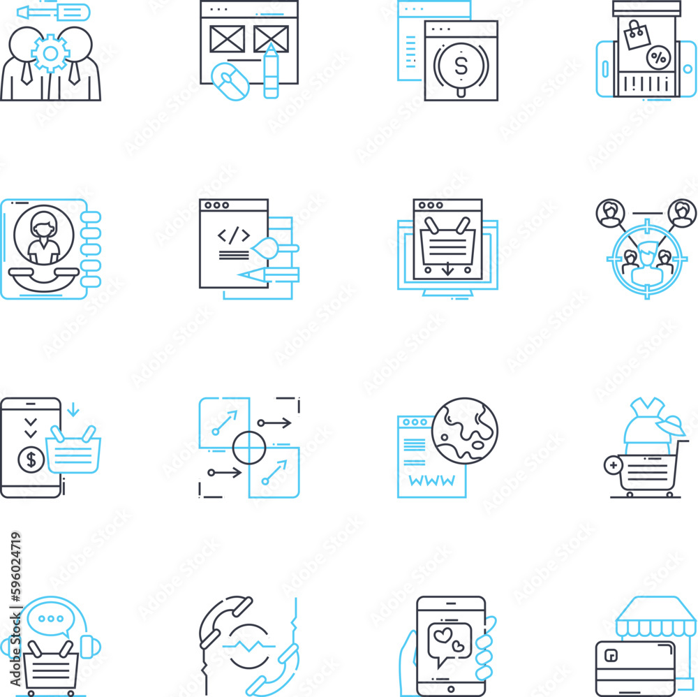 Internet promotion linear icons set. SEO, PPC, Social Media, Content, Analytics, Email Marketing, Advertisements line vector and concept signs. Branding,Blogging,Influencers outline illustrations Internet promotion linear icons set. SEO, PPC, Social Media, Content, Analytics, Email Marketing, Advertisements line vector and concept signs. Branding,Blogging,Influencers outline illustrations