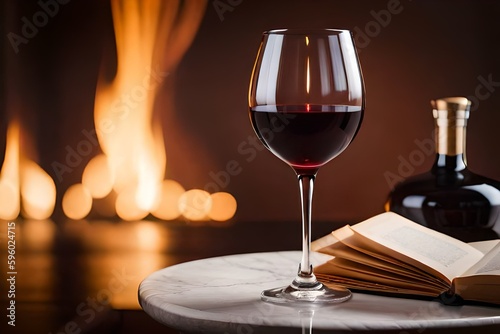 Weinglas vor einem Lagerfeuer am Abend