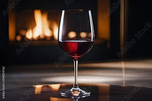 Weinglas vor einem Lagerfeuer am Abend