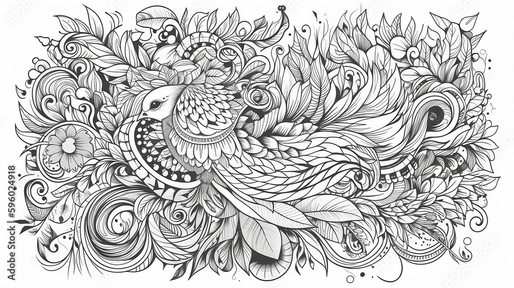 Coloring book antistress for adults. Illustration isolated on white background. Zentangle, generative AI