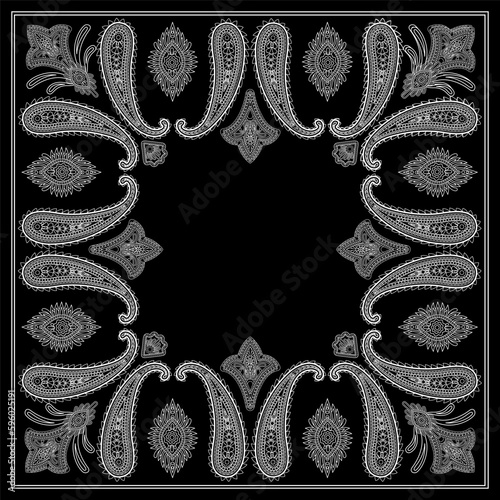 Paisley Ethnic Floral Hand Drawn bandana, handkerchief
