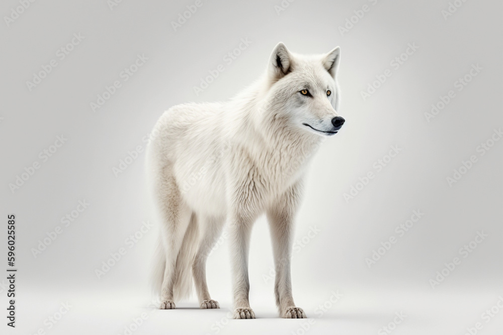 White wolf isolated on a white background. 3D rendering. Studio shot. created with generative AI White wolf isolated on a white background. 3D rendering. Studio shot. created with generative AI
