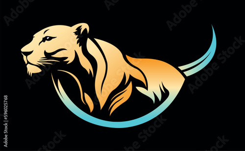 Female lion body vector art image business company logo template, lioness brand identity logotype on blackbackground.