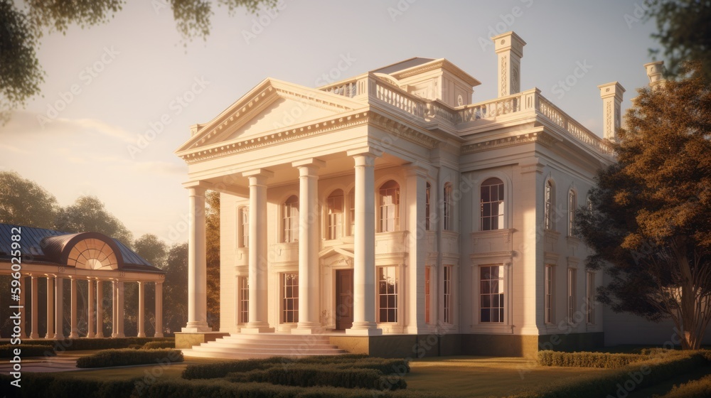 Obraz premium Palladian exterior house design in daytime golden hour ai