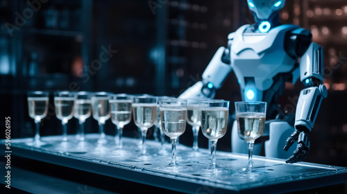 Robot Assistant Standing With cocktails on Serving Tray in nightclub