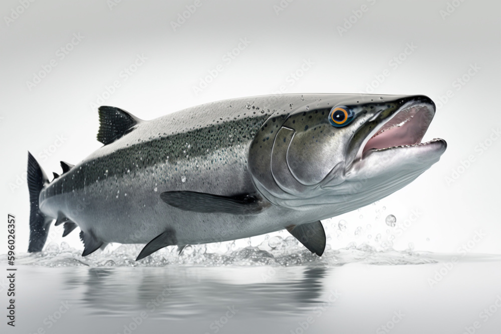 Obraz premium 3D Illustration of a salmon on a white background with reflection. created with generative AI