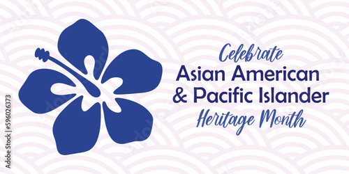 Asian American, Pacific Islander Heritage month vector banner with tropical hibiscus icon, hand drawn hawaiian flower silhouette. Greeting card, AAPI print photo