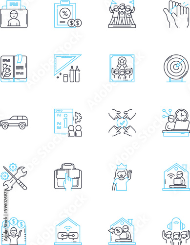 Corporate positions linear icons set. CEO, COO, CFO, CMO, CTO, HR, Accountant line vector and concept signs. Analyst,Auditor,Branding outline illustrations