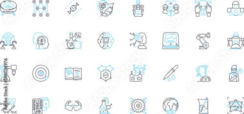 Digital advancement linear icons set. Innovation, Technology, Automation, Progress, Development, Advancement, Digitization line vector and concept signs. Connectivity,Robotization,Integration outline