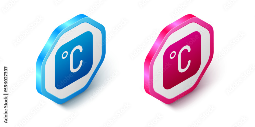 Isometric Celsius icon isolated on white background. Hexagon button. Vector Isometric Celsius icon isolated on white background. Hexagon button. Vector