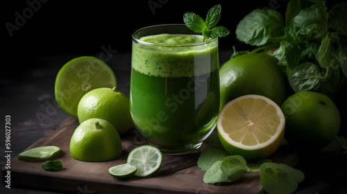 A Vibrant Green Smoothie with Spinach, Banana, and Pineapple - A Delicious and Healthy Way to Start Your Day!, generative AI