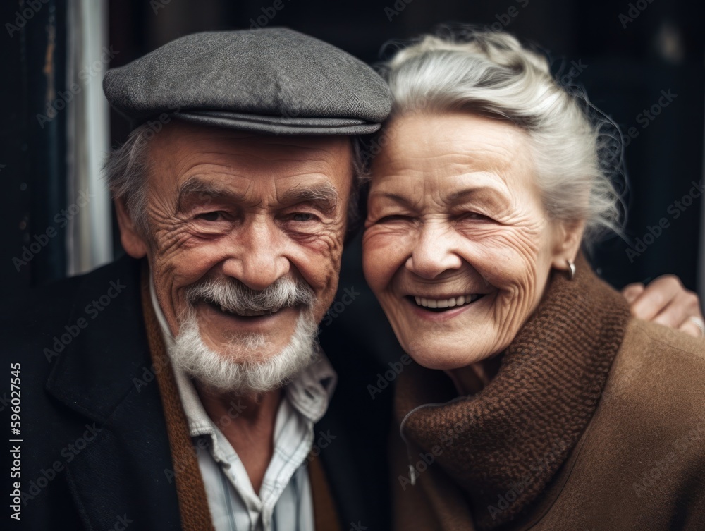 Elderly couple in love smiling. Generative AI Elderly couple in love smiling. Generative AI