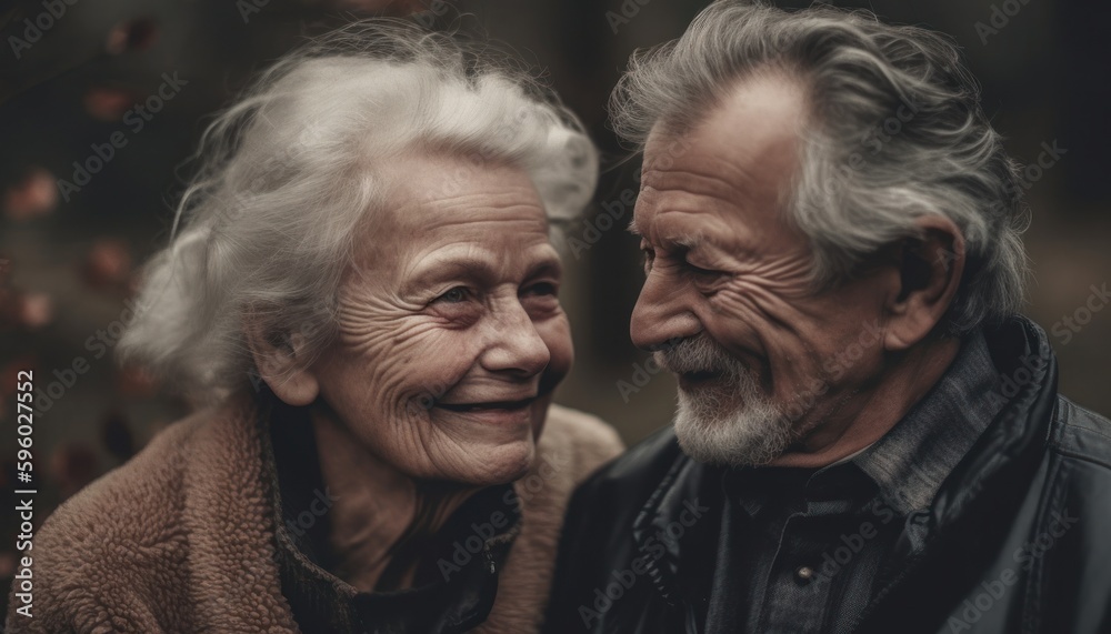 Elderly couple in love smiling. Generative AI Elderly couple in love smiling. Generative AI