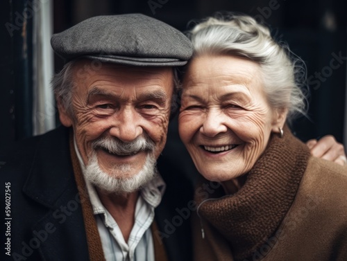 Elderly couple in love smiling. Generative AI 
