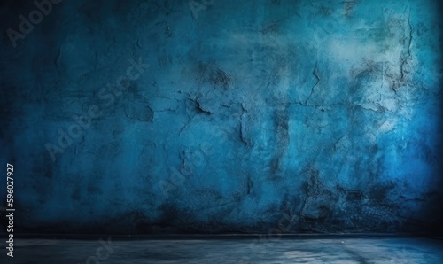 Blue Dark Stucco Wall Background, generative AI © Enigma