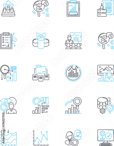 Business records linear icons set. Bookkeeping, Accounting, Ledger, Balance, Receipt, Invoice, Audit line vector and concept signs. Expenses,Reconciliation,Depreciation outline illustrations