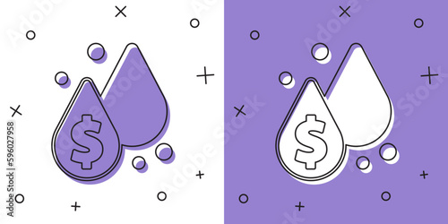 Set Oil drop with dollar symbol icon isolated on white and purple background. Oil price. Oil and petroleum industry. Vector