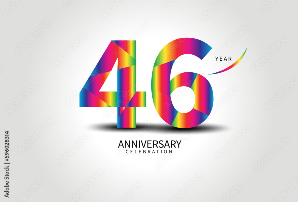 46 Year Anniversary Celebration Logo colorful vector, 46 Number Design, 46th Birthday Logo, Logotype Number, Vector Anniversary For Celebration, Invitation Card, Greeting Card. logo number Anniversary