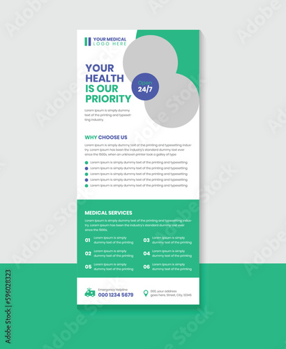 Creative Concept Medical Health Care rack card or DL Flyer or banner layout.