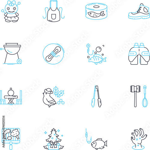 Gathering linear icons set. Meetup, Assembly, Convening, Conference, Rally, Gathering, Summit line vector and concept signs. Hoffbrau,Symposium,Caucus outline illustrations